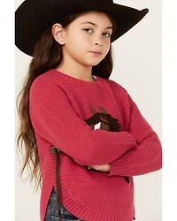 Cotton & Rye Girls' Horse Applique Round Bottom Sweater