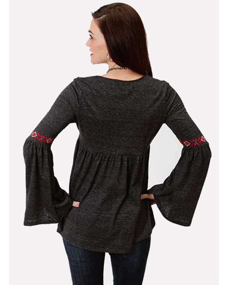 Studio West Women's Bell Sleeve Embroidered Top