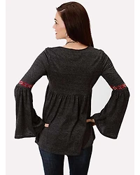 Studio West Women's Bell Sleeve Embroidered Top