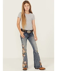 Grace LA Girls' Light Wash Floral Embroidered Flare Stretch Denim Jeans