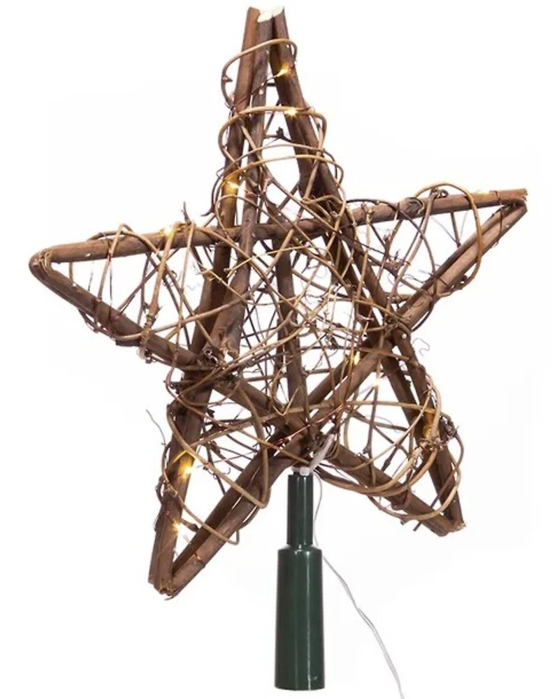 Kurt Adler 10" 20L Warm White Fairy LED Natural Rattan Star Treetop