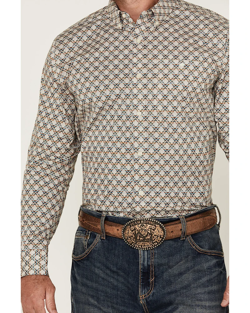 RANK 45® Men's Libreville Geo Print Long Sleeve Button-Down Performance Stretch Western Shirt