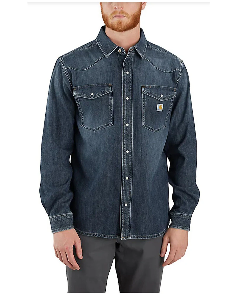 Carhartt Men's Montana Relaxed Fit Medium Washed Long Sleeve Snap Denim Work Shirt
