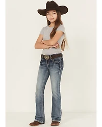 Grace LA Girls' Medium Wash Geo Diamond Pocket Bootcut Stretch Denim Jeans