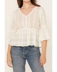 Shyanne Women's Inset Lace Embroidered Peasant Top