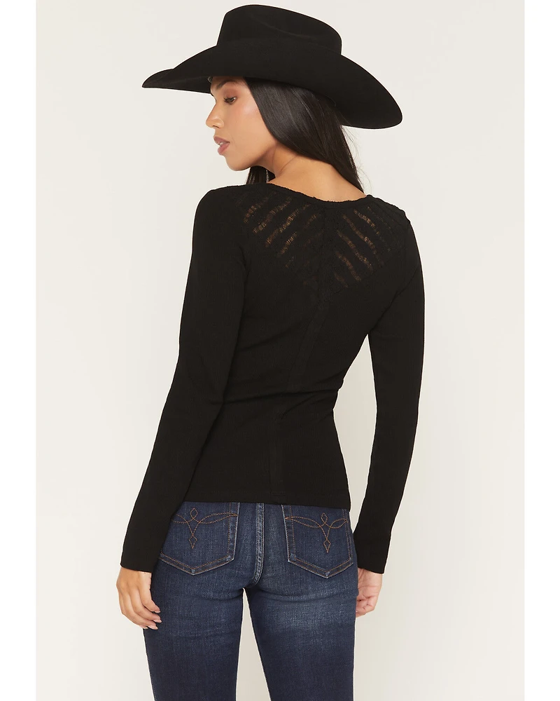 Miss Me Women's Embellished Lace Long Sleeve Shirt