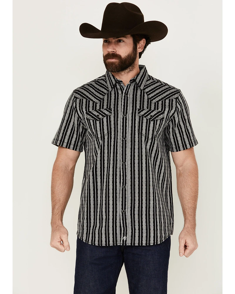 Moonshine Spirit Men's Flock Striped Short Sleeve Snap Western Shirt