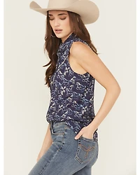 Rock & Roll Denim Women's Running Horses Sleeveless Snap Western Shirt