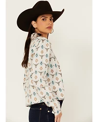 Panhandle Women's Steer Print Long Sleeve Snap Western Shirt