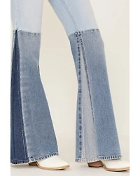 Shyanne Women's Two Tone Seamed Light Wash High Rise Flare Jeans