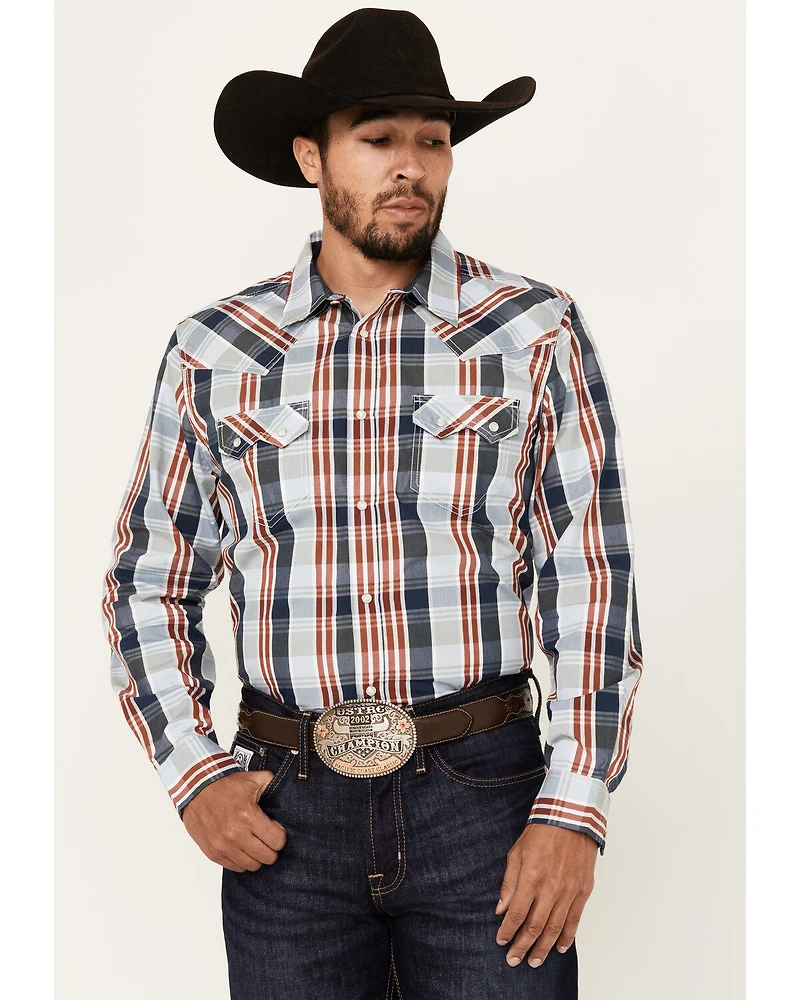 Cody James Men's Simple Life Plaid Print Long Sleeve Snap Western Shirt