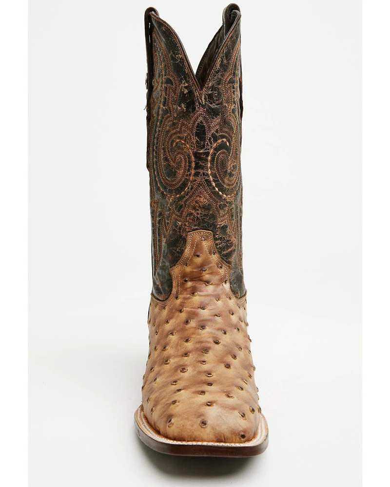 Tanner Mark Men's Ostrich Print Western Boots - Broad Square Toe