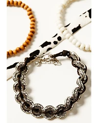 Shyanne Women's Braided Concho Cow Print Beaded Bracelet Set - 4-Piece