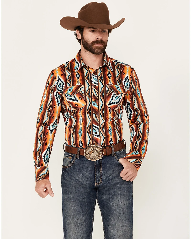 Rock & Roll Denim Men's Southwestern Striped Long Sleeve Snap Stretch Western Shirt