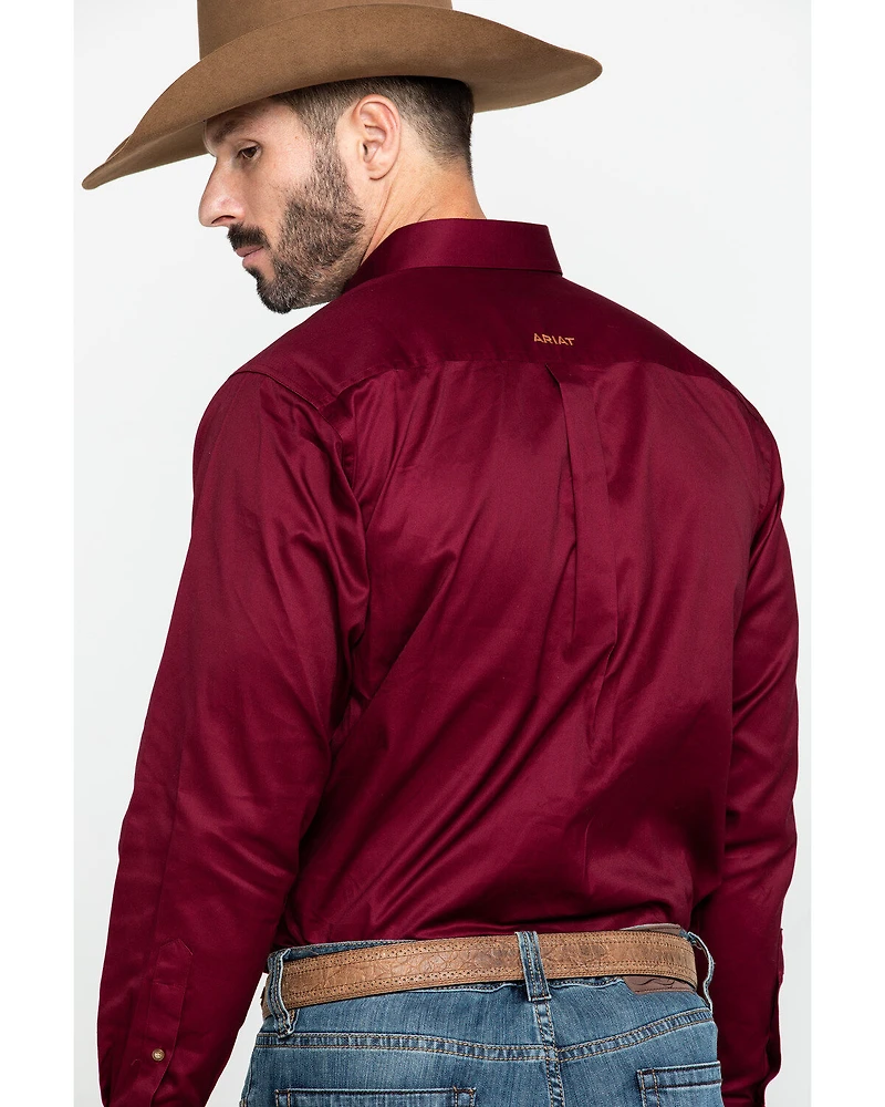 Ariat Men's Burgundy Solid Twill Long Sleeve Western Shirt - Big & Tall