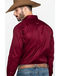 Ariat Men's Burgundy Solid Twill Long Sleeve Western Shirt - Big & Tall