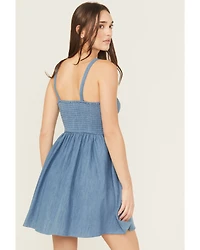 Rock & Roll Denim Women's Medium Wash Buckle Strap Sleeveless Mini Dress
