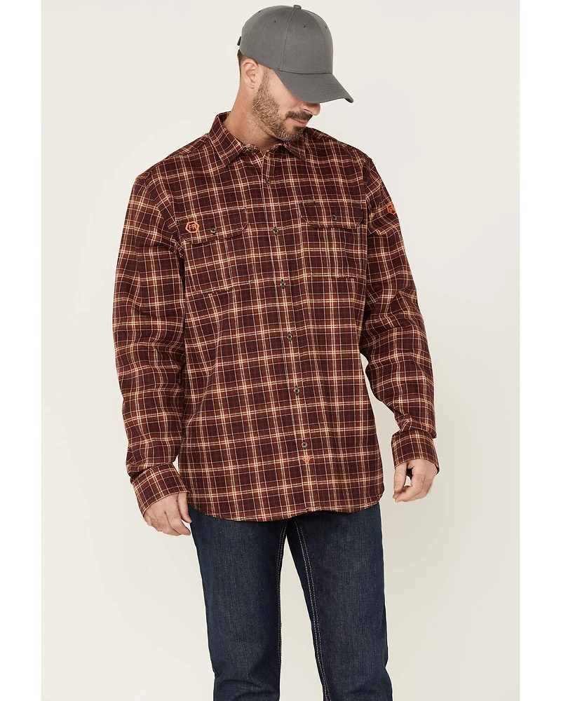 Hawx Men's FR Plaid Print Long Sleeve Button-Down Work Shirt