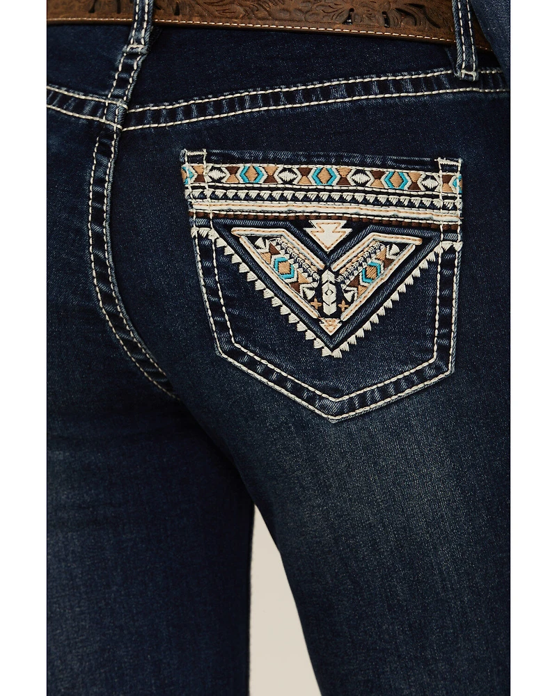 Rock & Roll Denim Women's Dark Wash Mid Rise Embroidered Bootcut Stretch Jeans