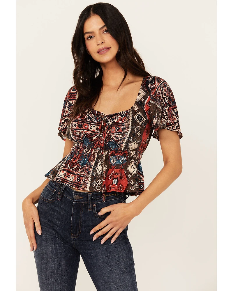 Idyllwind Women's Stirrup Print Short Sleeve Cropped Shirt
