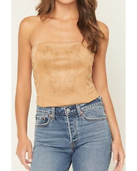 Originality Women's Faux Suede Boot Stitch Strapless Corset