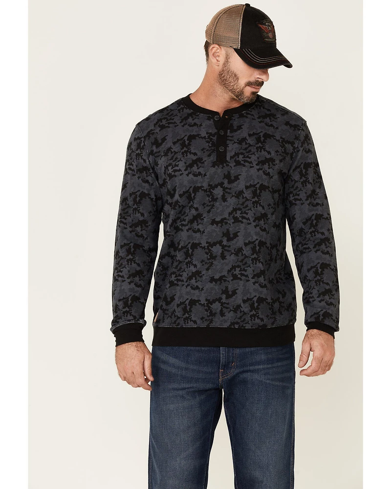 Moonshine Spirit Men's Alpha Bravo Camo Print Long Sleeve Henley T-Shirt