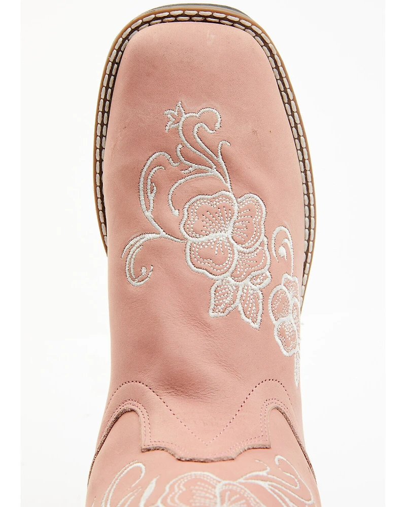 Shyanne Girls' Little Lasy Floral Embroidered Leather Western Boots - Broad Square Toe