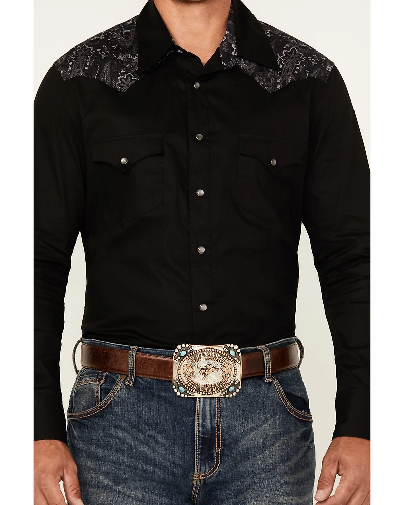 Rock & Roll Denim Men's Paisley Yoke Long Sleeve Pearl Snap Stretch Western Shirt