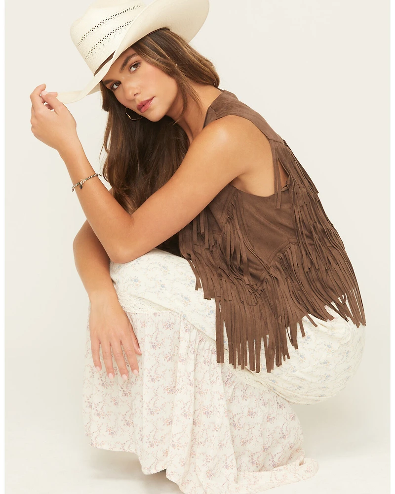 Vocal Women's Tiered Fringe Faux Suede Vest