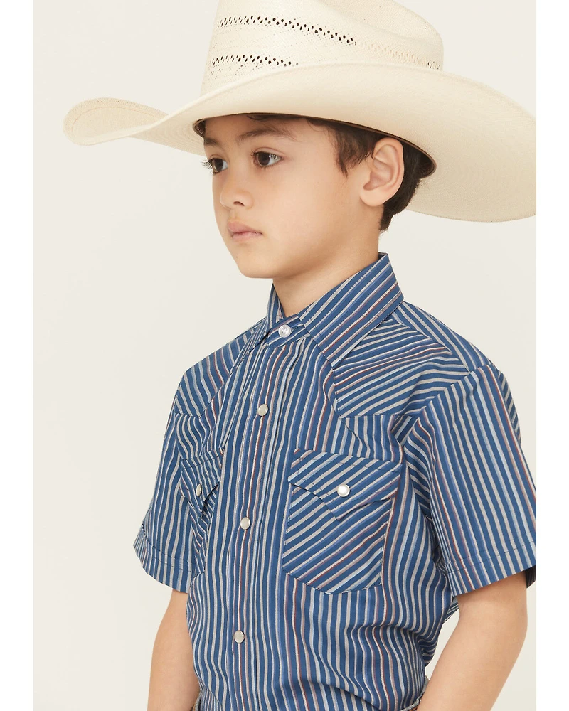 Ely Walker Boys' Striped Short Sleeve Pearl Snap Western Shirt