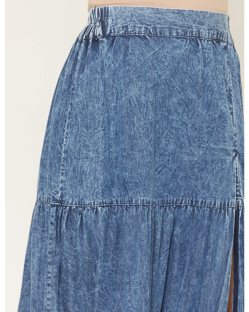 Angie Women's Acid Washed Split Maxi Skirt