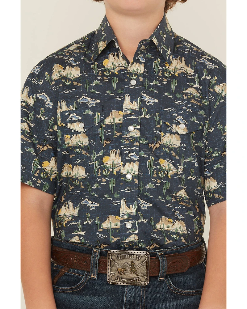 Panhandle Slim Boys' Desert Print Short Sleeve Snap Western Shirt