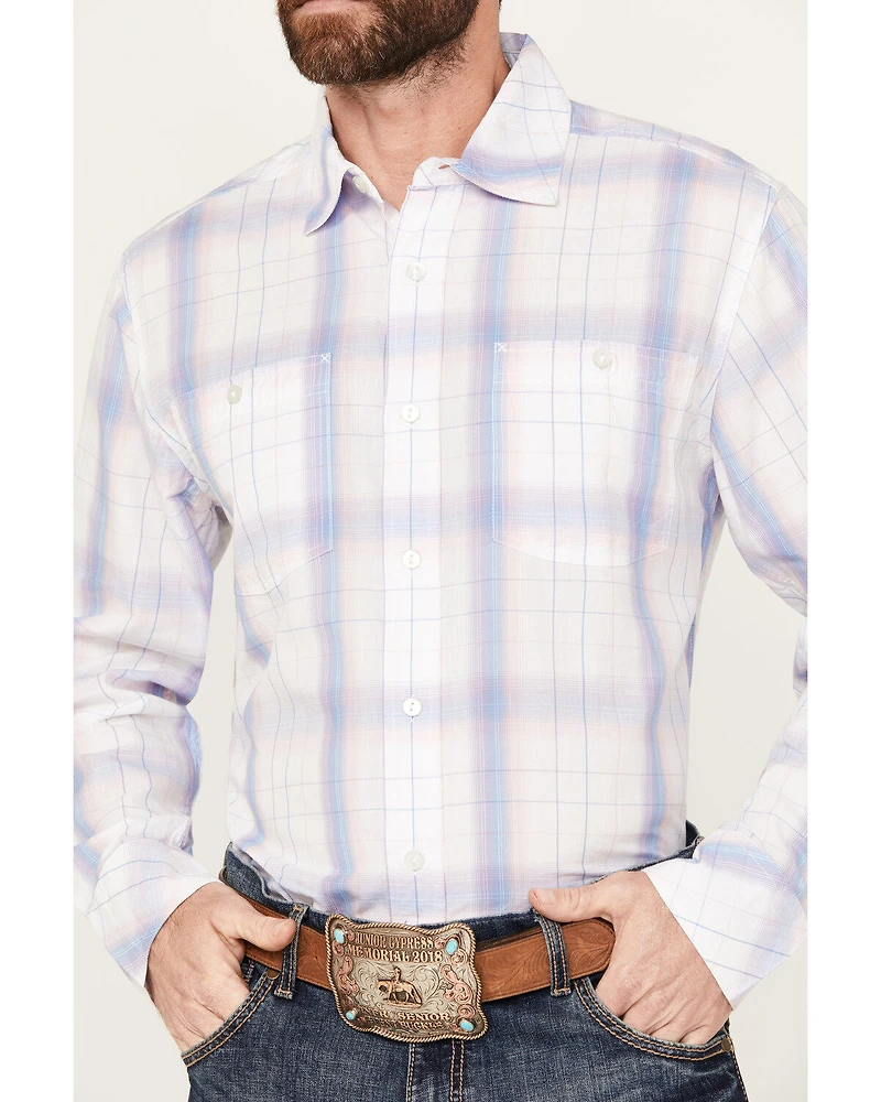 Resistol Men's Bozeman Ombre Plaid Print Long Sleeve Button Down Western Shirt