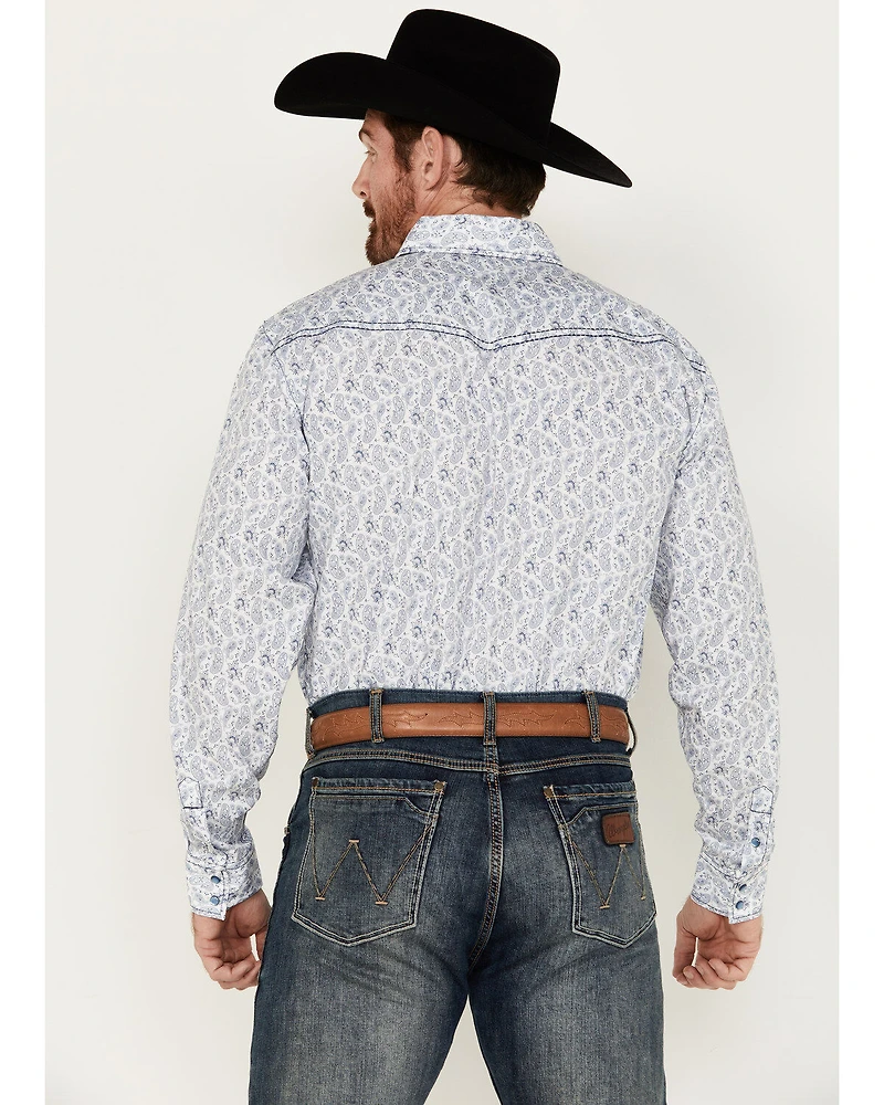 Cowboy Hardware Men's Tonal Paisley Print Long Sleeve Pearl Snap Western Shirt