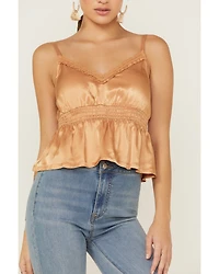 Shyanne Women's Smocked Empire Beige Satin Cami