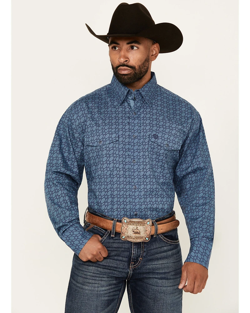 George Strait by Wrangler Men's Printed Long Sleeve Stretch Western Shirt