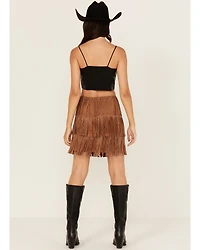 Fornia Women's Rhinestone Fringe Faux Suede Mini Skirt