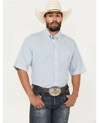 George Strait by Wrangler Men's Plaid Print Short Sleeve Button-Down Stretch Western Shirt