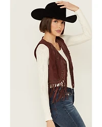 Shyanne Women's Short Fringe and Eyelet Suede Vest