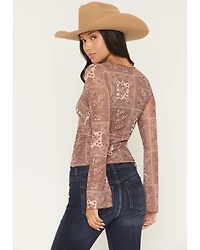 Ash & Violet Women's Floral Print Long Sleeve Mesh Shirt