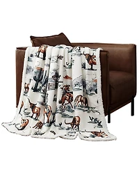 HiEnd Accents Ranch Life Western Toile Campfire Sherpa Throw