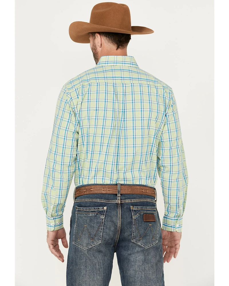 Panhandle Select Men's Plaid Print Long Sleeve Button-Down Western Shirt