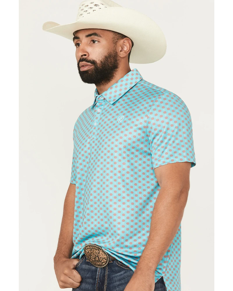 Rock & Roll Denim Men's Geo Print Short Sleeve Button-Down Stretch Polo Shirt