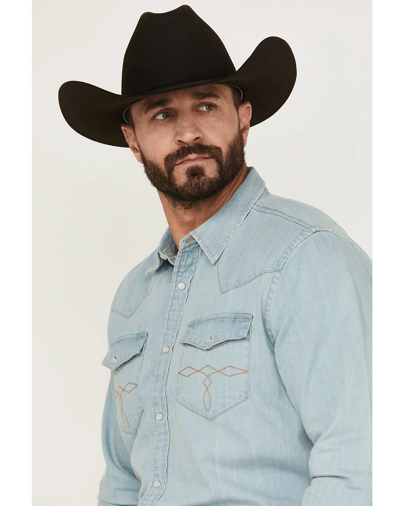 Cody James Men's Frosty Light Wash Long Sleeve Snap Denim Western Shirt