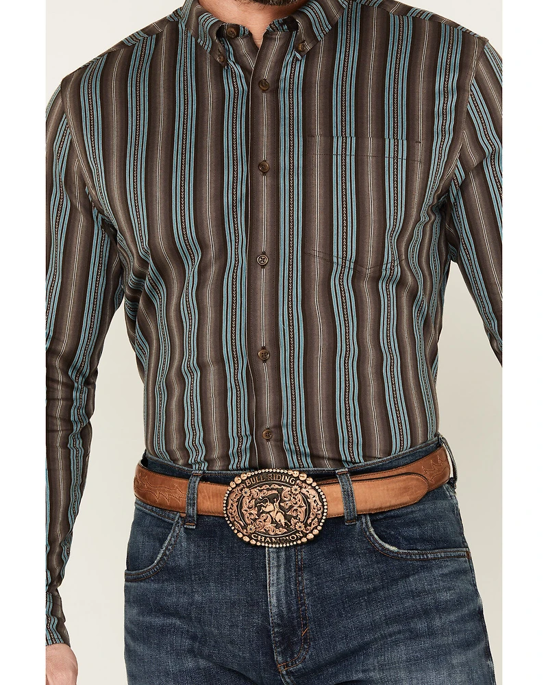 Cody James Men's Boa Dobby Striped Print Long Sleeve Button-Down Stretch Western Shirt
