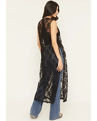 Listicle Women's Sleeveless Floral Lace Tie Front Kimono