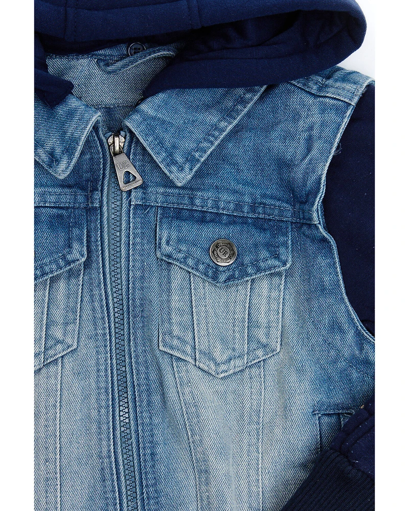 Urban Republic Boys' Denim Vest Layered Jacket