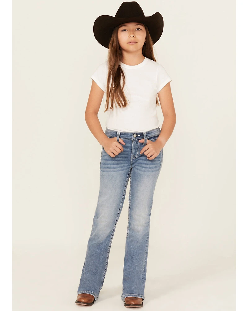 Miss Me Girls' Light Wash Cross Pocket Bootcut Denim Jeans