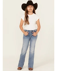 Miss Me Girls' Light Wash Cross Pocket Bootcut Denim Jeans