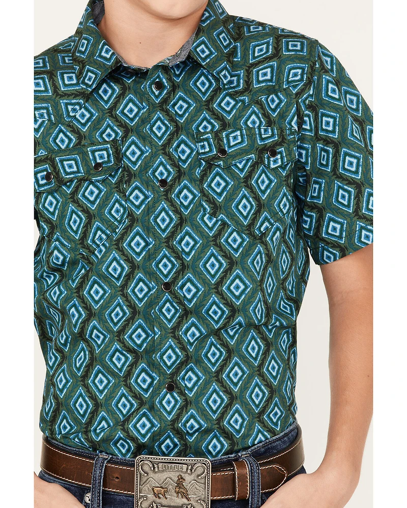 Cody James Boys' Diamond Geo Print Short Sleeve Western Snap Shirt